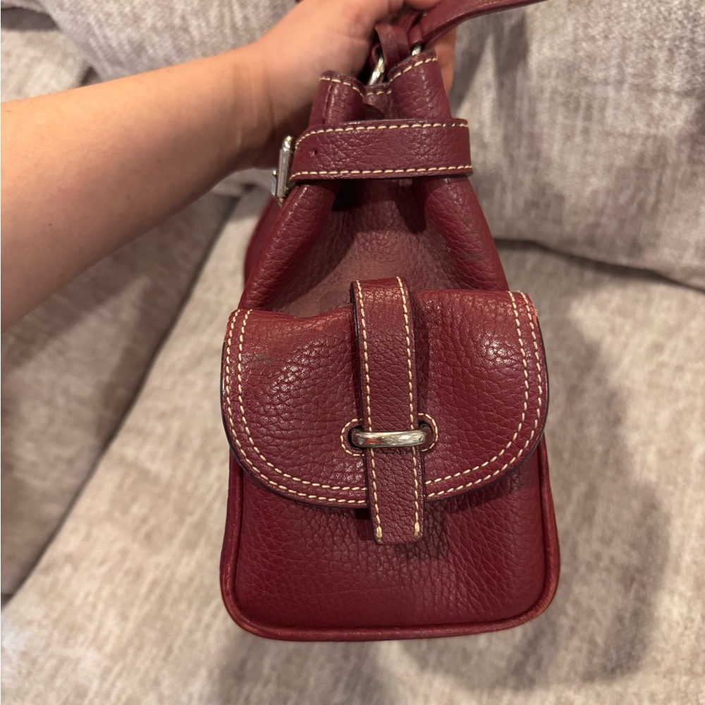 Dooney & Bourke Wine Pebbled Leather Pocket Satchel Shoulder Bag - Picture 5 of 9